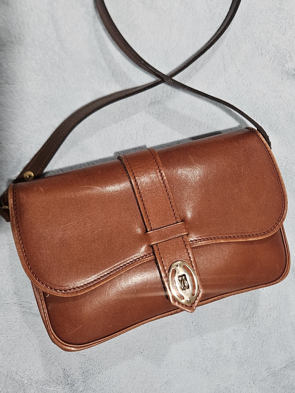 Brown Leather Crossbody Bag with Gold Turn-Lock